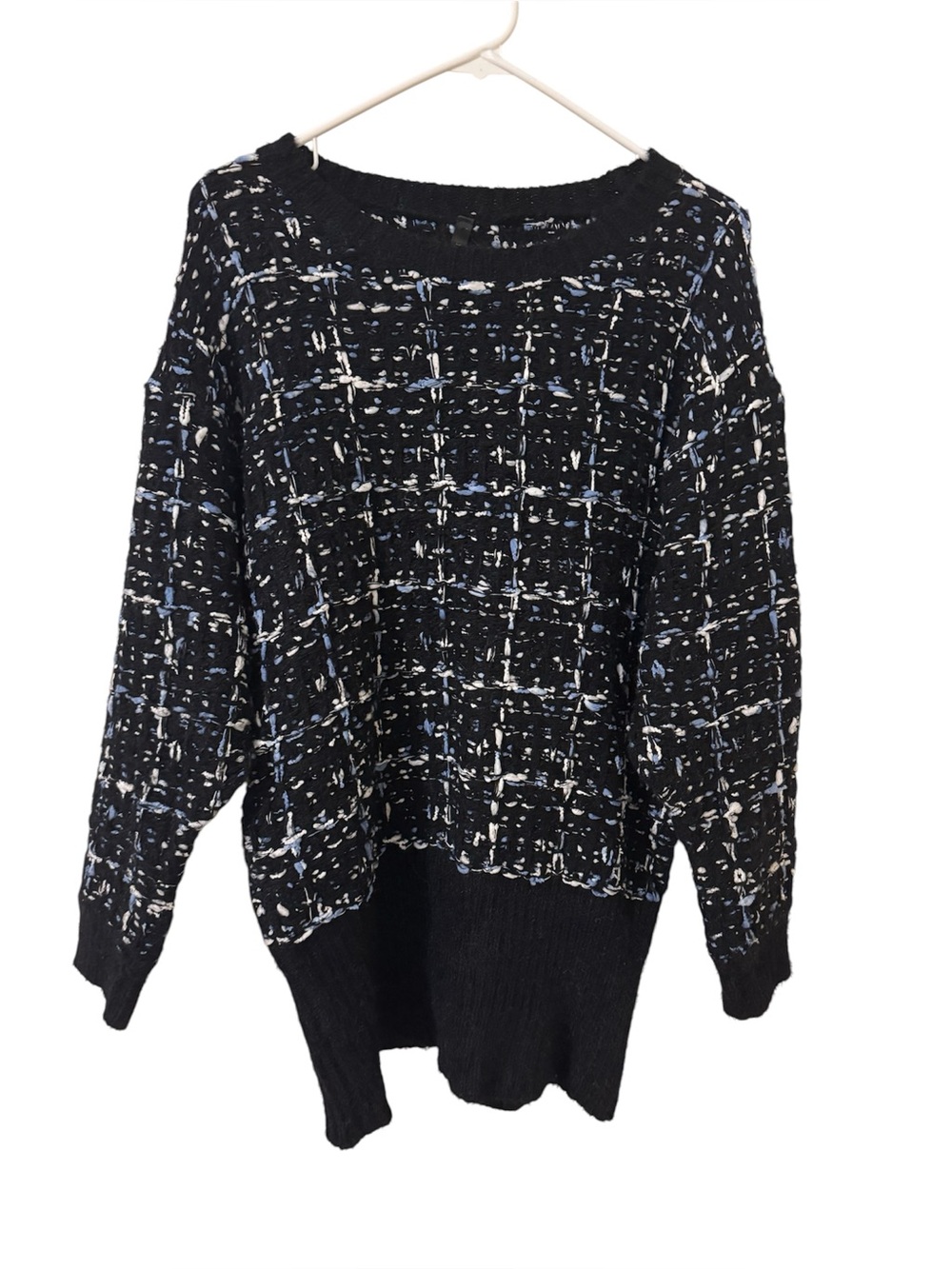 Renee C. Women's Oversized Dolman Sleeve Pullover Sweater Black Blue Tweed Sz M